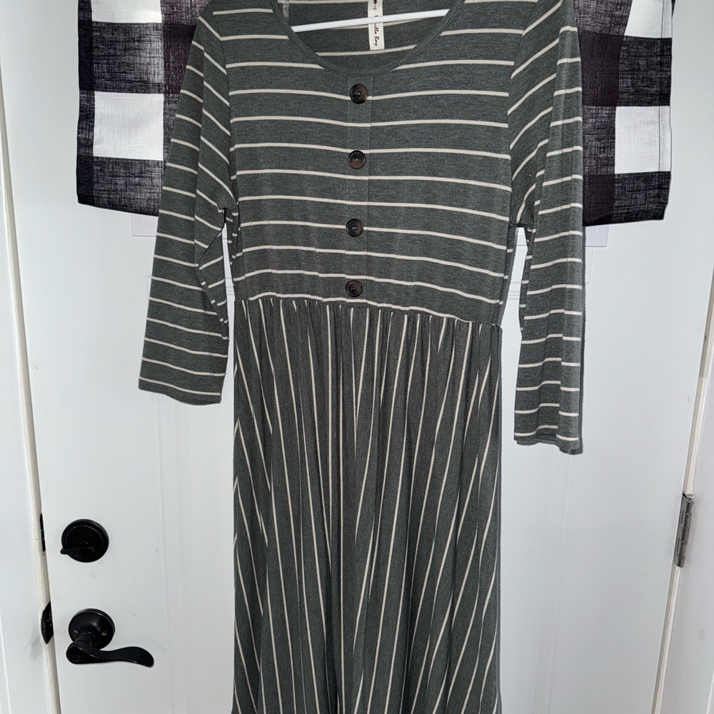 Striped Green Dress with Buttons
